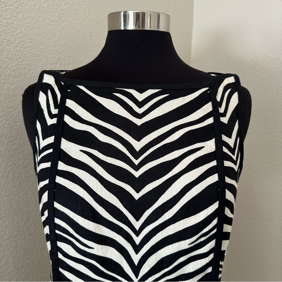 J. Crew Zebra Print Linen Sleeveless Black Cream Mini Dress Size 8 - Picture 4 of 14